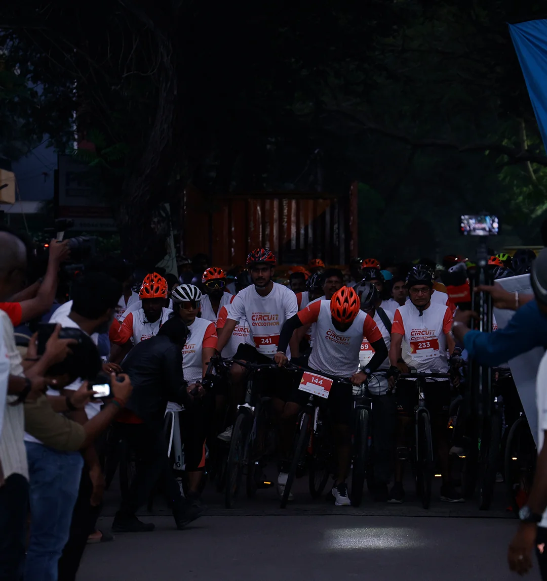 Camera crews covering the Elephantine Enormous Cyclothon at dawn