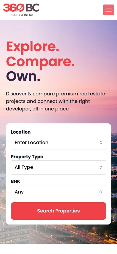 360 BC Realty and Infra website, mobile view